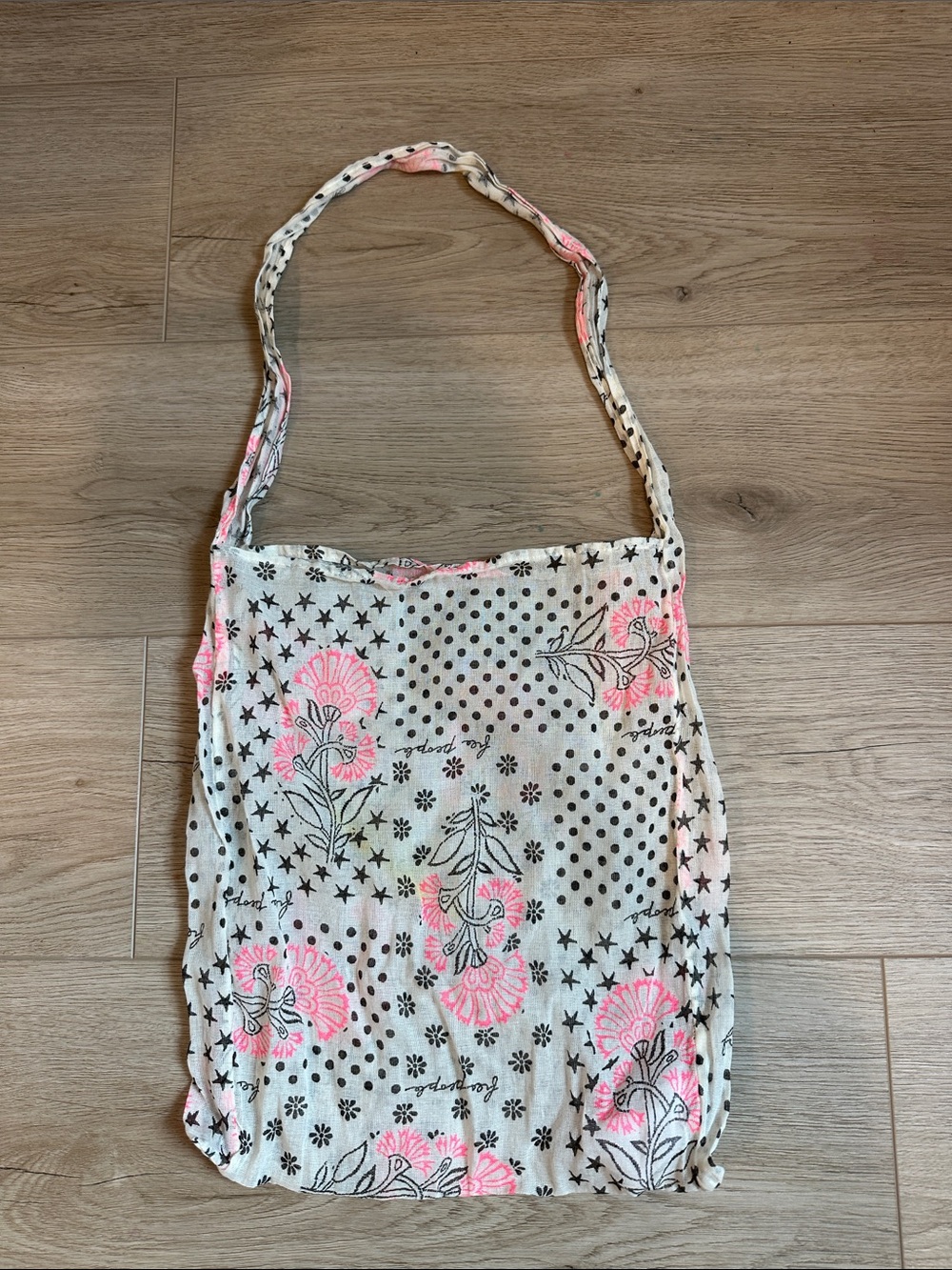 Free People Cream Canvas Tote with Pink Floral Print